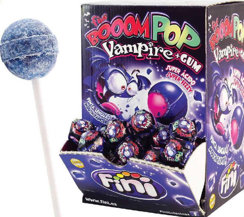 CHUPAS FINIBOOM POP VAMPIRO GUM - CAIXA 100 UNIDADES